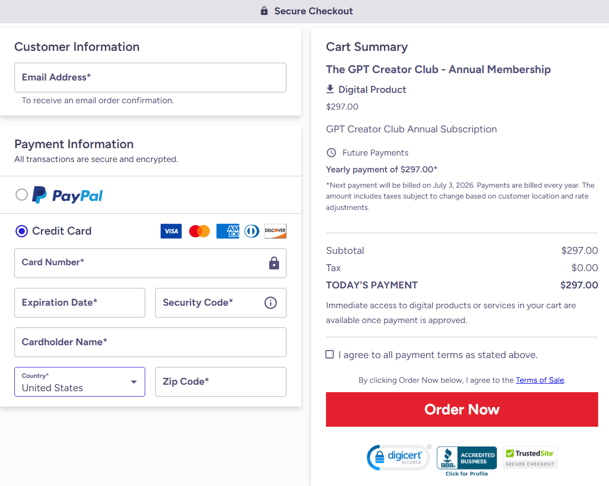 GPT Creator Club Checkout page 
